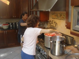 boiling the tomatoes