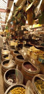 Barrels of olives and salted goods