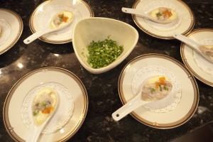 Amuse Bouche of oysters on tapioca w/ caviar